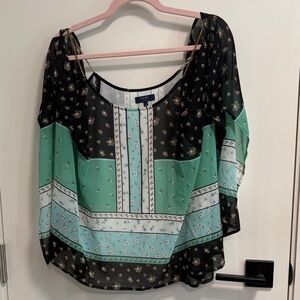 Kaari Blue Mint & Black Floral Patchwork Blouse